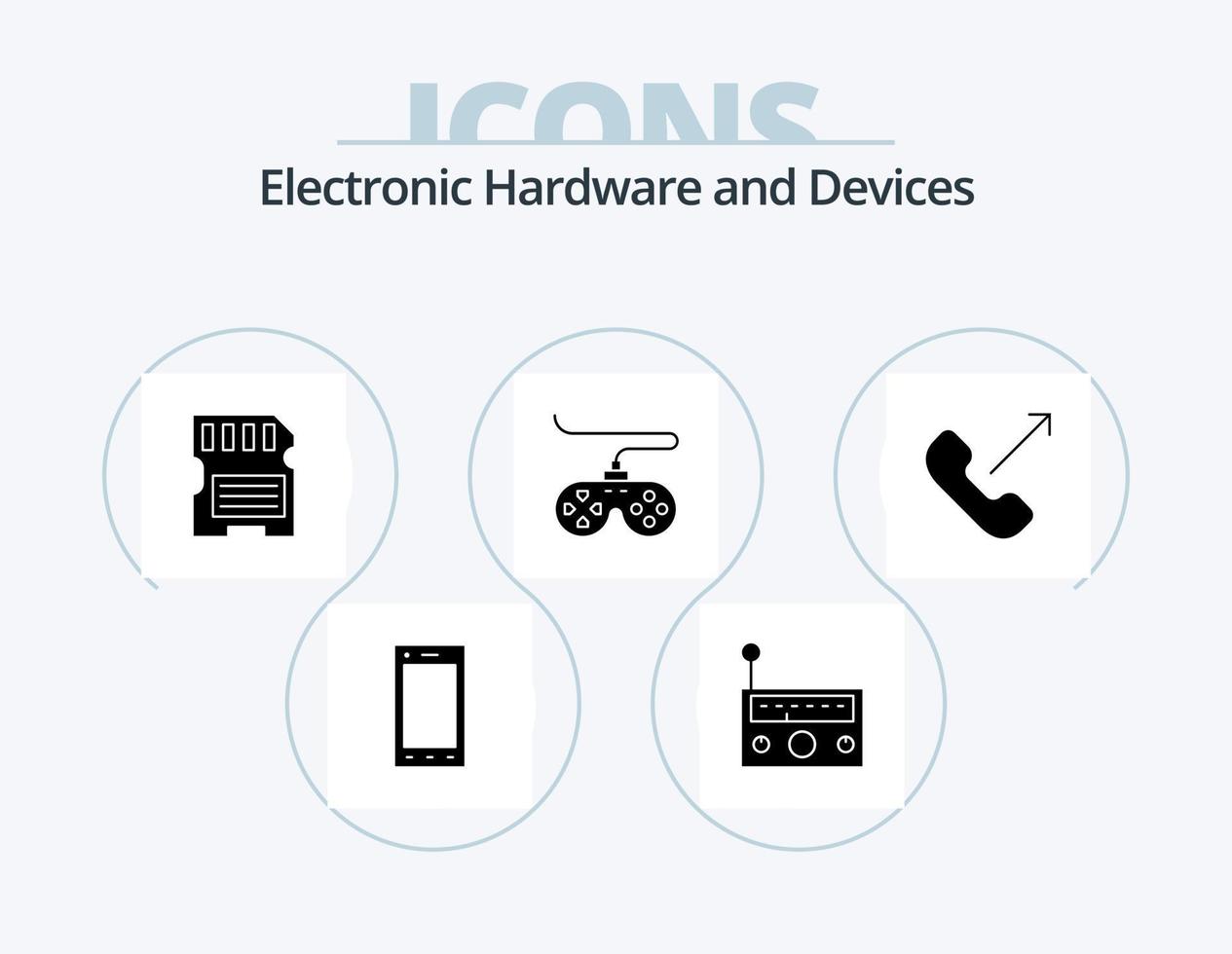 dispositivi glifo icona imballare 5 icona design. in arrivo. telecomando da gioco. carta. gioco. controllore vettore