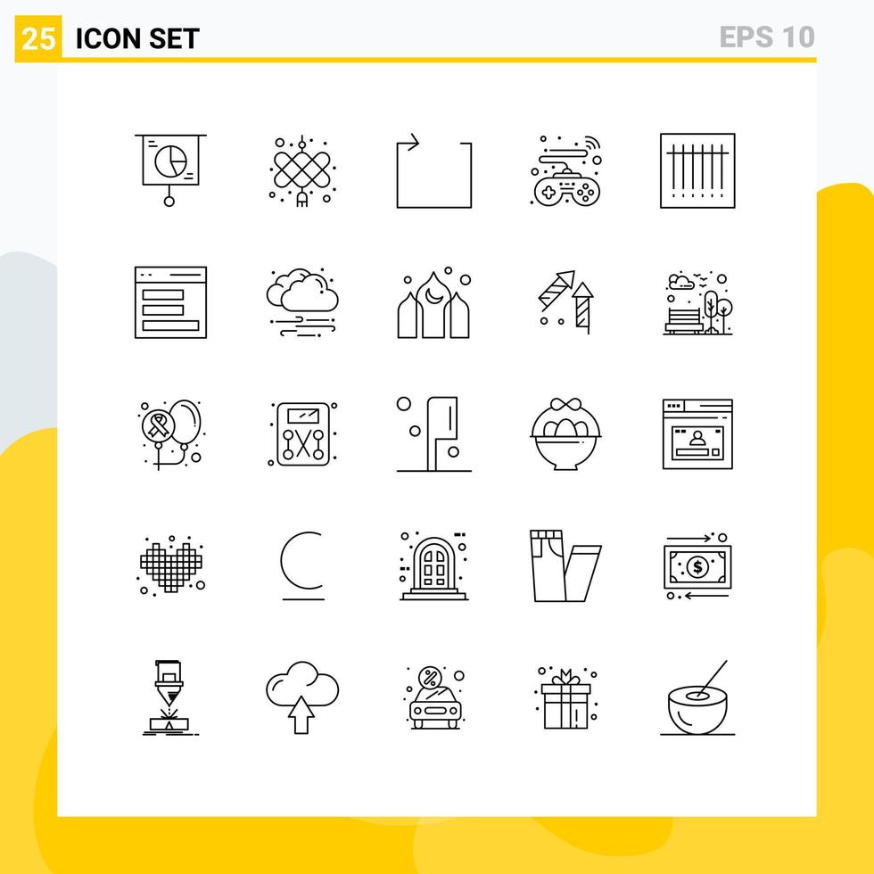 impostato di 25 moderno ui icone simboli segni per comunicazione codice freccia codice a barre gioco modificabile vettore design elementi