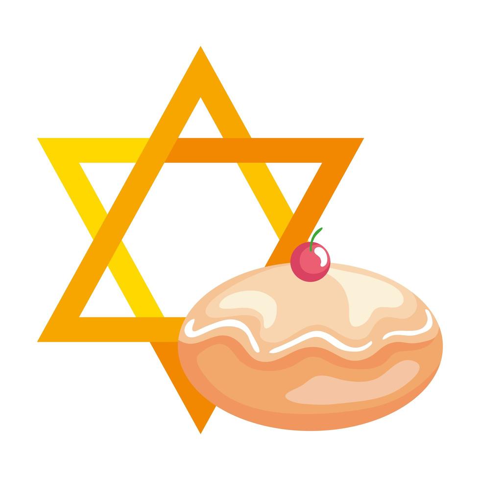 hanukkah stella d'oro ebraica e ciambella dolce vettore