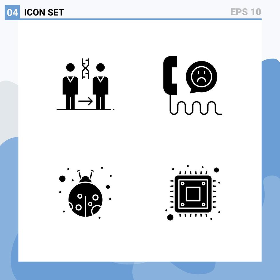 impostato di 4 vettore solido glifi su griglia per dna valutazione ospedale emozione signora insetto modificabile vettore design elementi