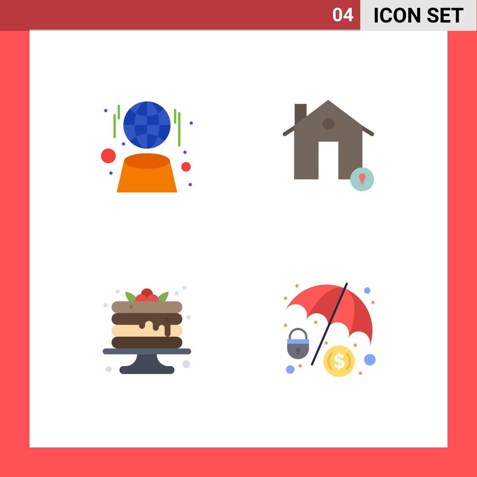 universale icona simboli gruppo di 4 moderno piatto icone di digitale torta Rete Casa pancake modificabile vettore design elementi