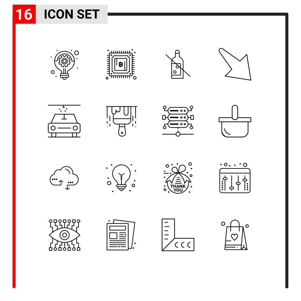 moderno impostato di 16 lineamenti e simboli come come costruzione lavare bottiglia proibito auto giù modificabile vettore design elementi
