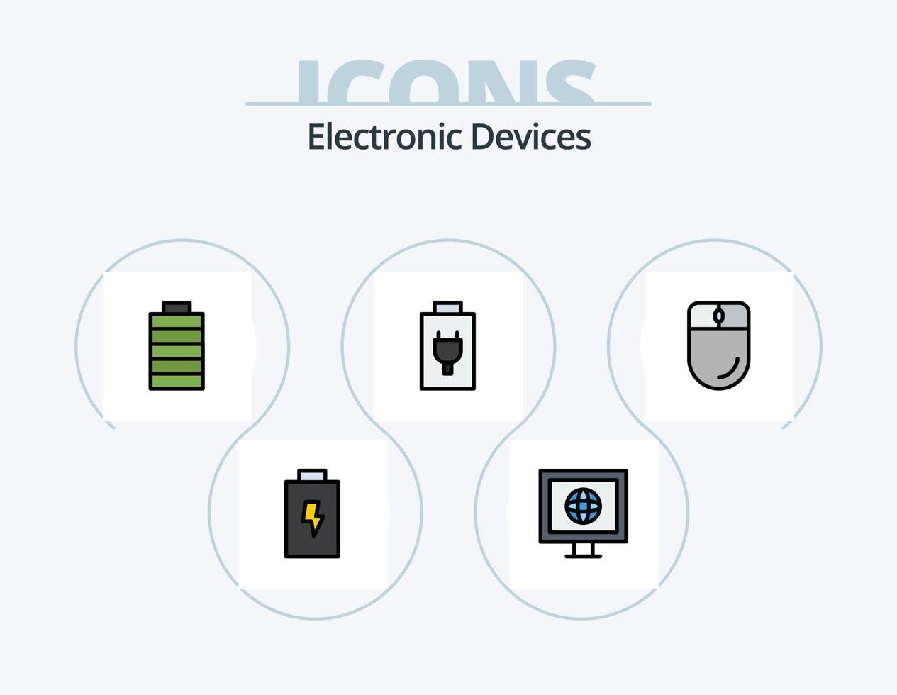 dispositivi linea pieno icona imballare 5 icona design. elettronico. cavo. chiavetta. video. telecamera vettore