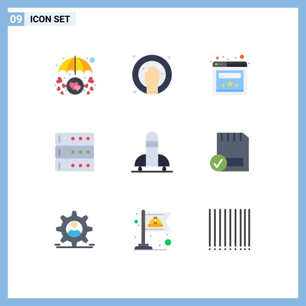 mobile interfaccia piatto colore impostato di 9 pittogrammi di nave razzo terme server dati modificabile vettore design elementi