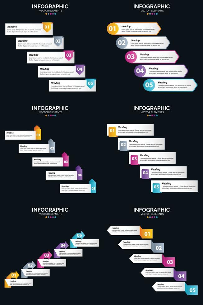 vettore 6 infografica imballare presentazione diapositiva modello 5 passaggi ciclo diagrammi e linea del tempo