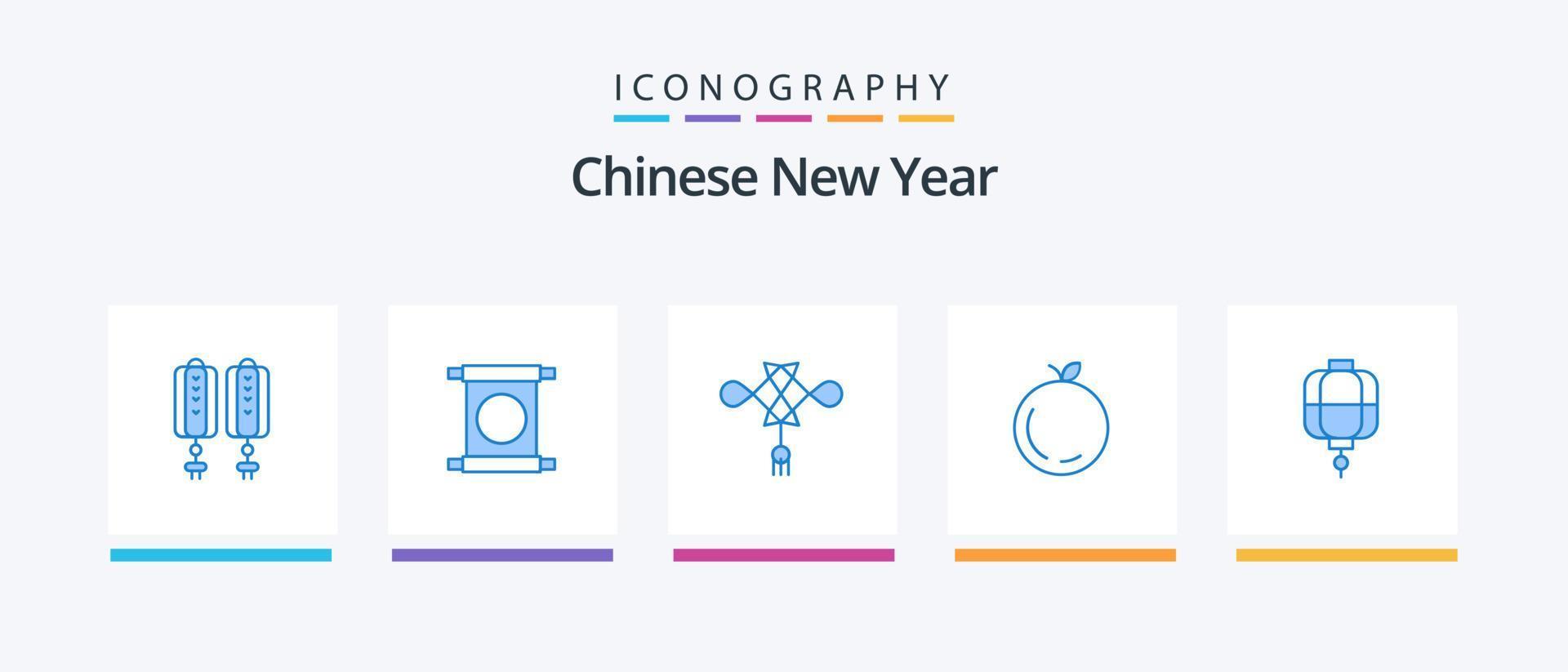 Cinese nuovo anno blu 5 icona imballare Compreso Cinese. lanterna. nodo cinese. Cinese. Mela. creativo icone design vettore