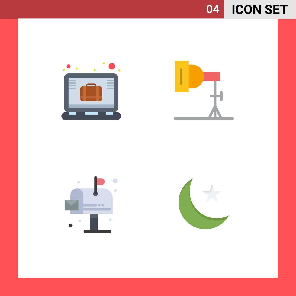 pittogramma impostato di 4 semplice piatto icone di breve ambiente ufficio Astuccio fotografia cassetta postale modificabile vettore design elementi