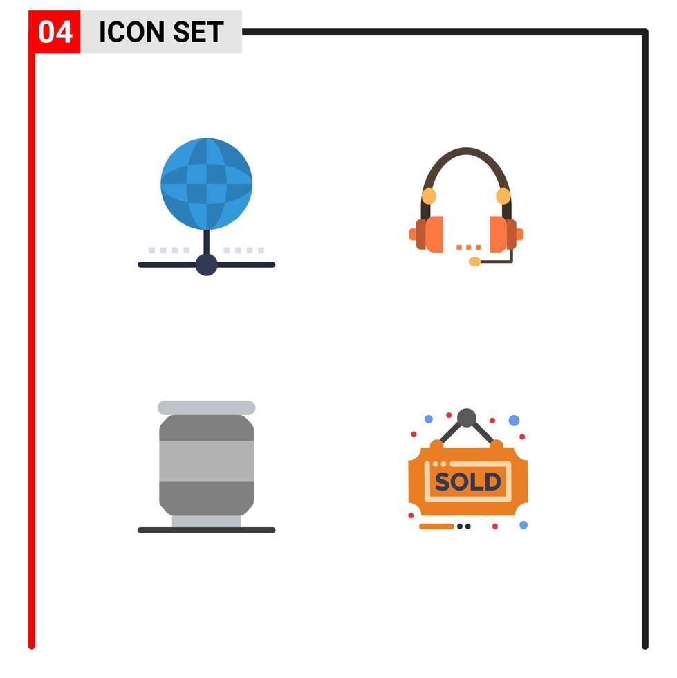 modificabile vettore linea imballare di 4 semplice piatto icone di nube cuffia globale chiamata servizio modificabile vettore design elementi
