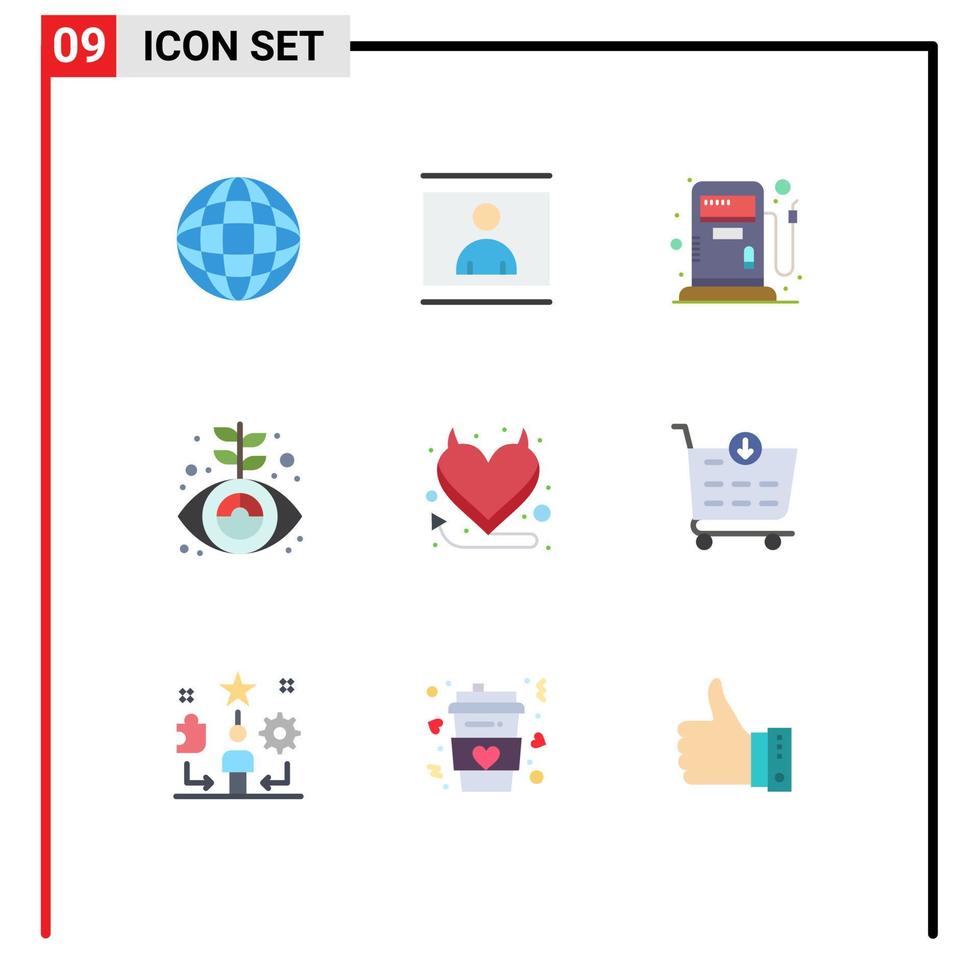 mobile interfaccia piatto colore impostato di 9 pittogrammi di inferno diavolo carburante marketing finanza modificabile vettore design elementi