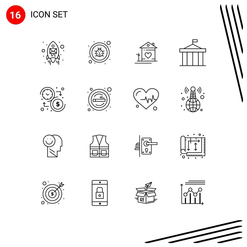gruppo di 16 lineamenti segni e simboli per Grecia colonne casa cittadella capanna modificabile vettore design elementi