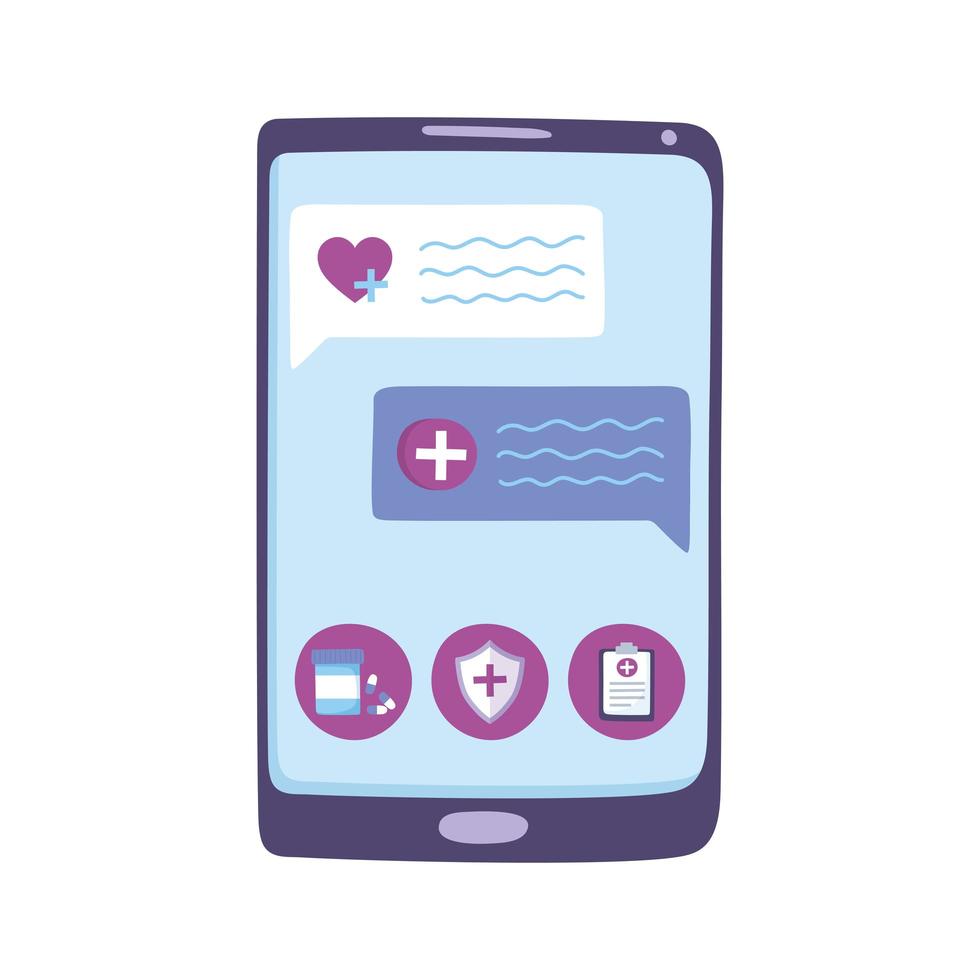 telemedicina, consulenza in chat con smartphone, cure mediche e servizi sanitari online vettore