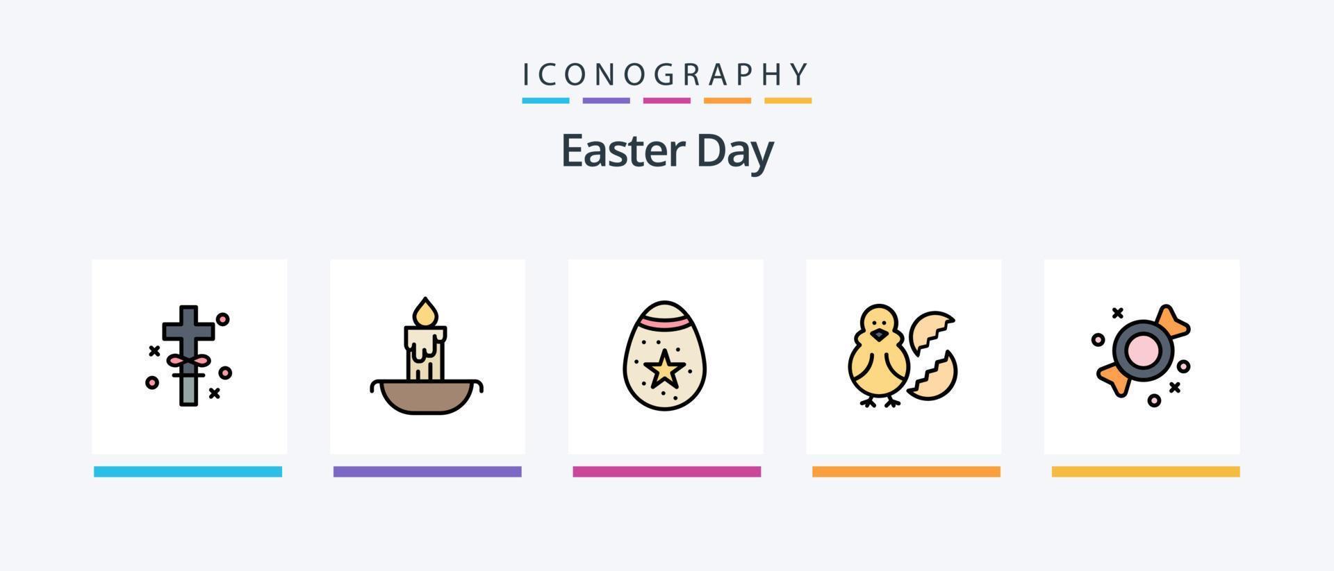 Pasqua linea pieno 5 icona imballare Compreso Pasqua. cibo. formazione scolastica. uovo. celebrazione. creativo icone design vettore
