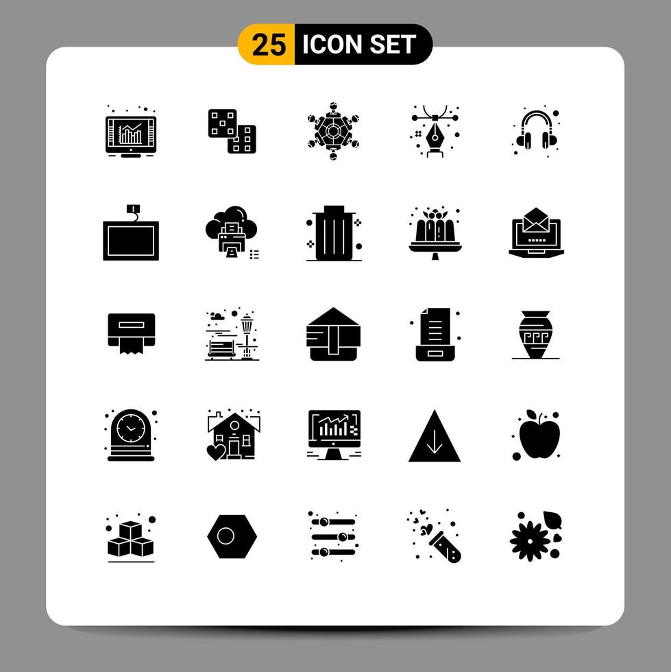 25 solido glifo concetto per siti web mobile e applicazioni supporto cuffia amici penna design modificabile vettore design elementi