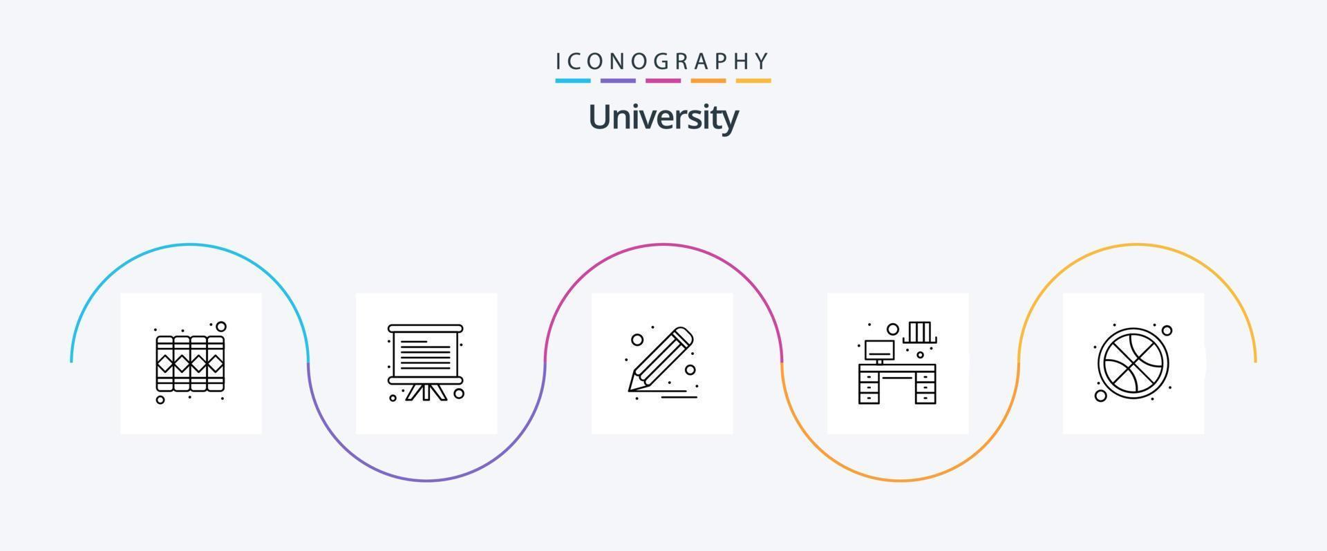 Università linea 5 icona imballare Compreso giocare a. tavolo. disegno. studia scrivania. interno vettore