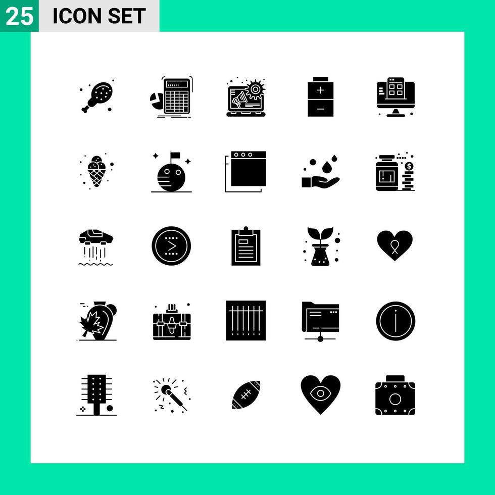 25 solido glifo concetto per siti web mobile e applicazioni App ragnatela pagina pubblicità sviluppo ricarica modificabile vettore design elementi