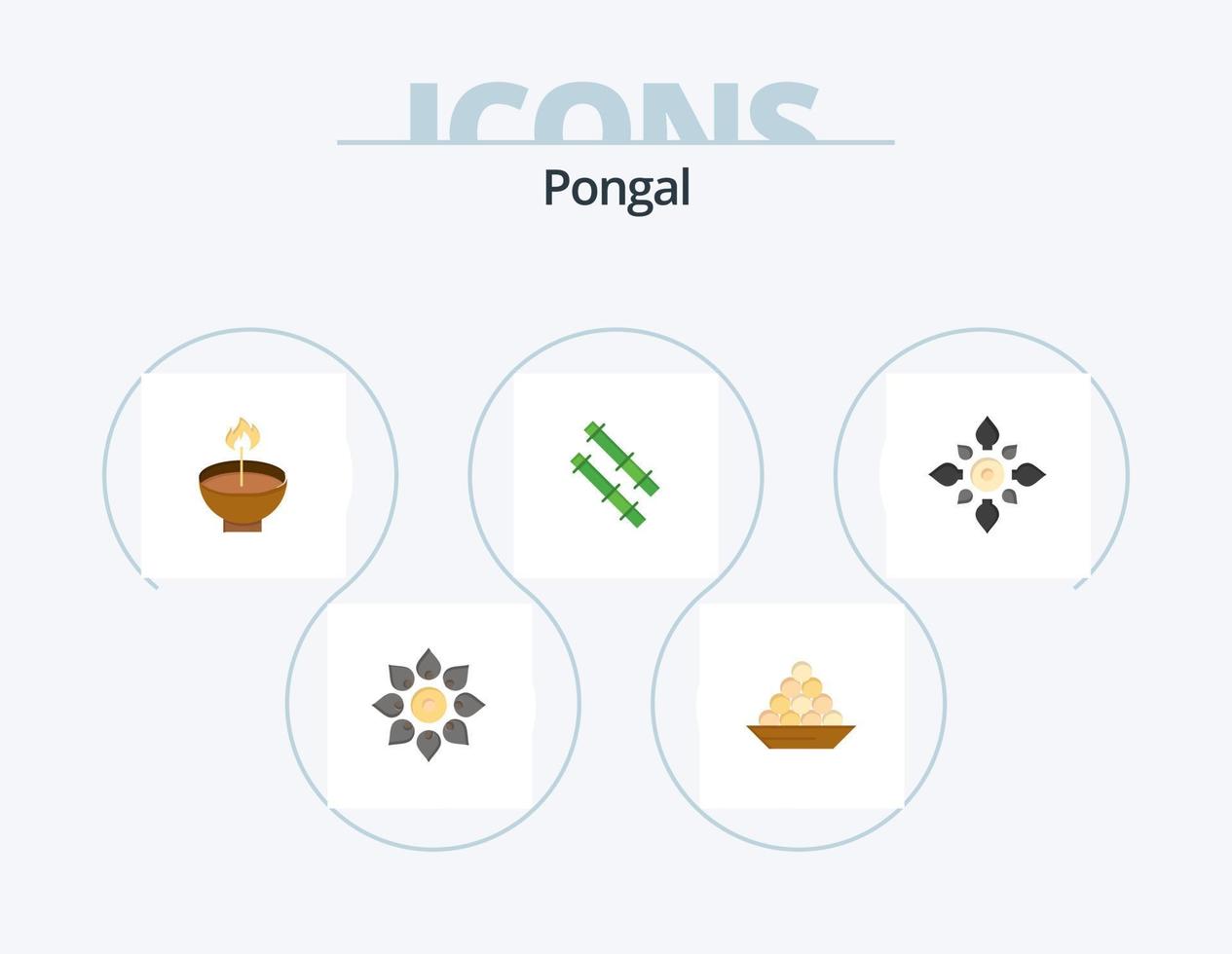 pongale piatto icona imballare 5 icona design. dolce. ciotola. bastone. holi. Diwali vettore