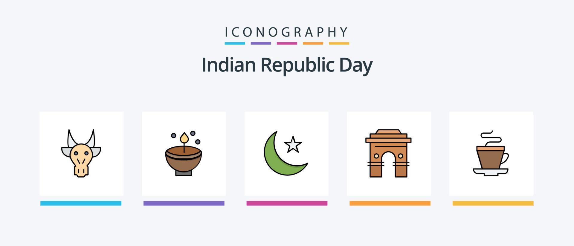 indiano repubblica giorno linea pieno 5 icona imballare Compreso indiano. bloone. cranio. giorno. bandiera. creativo icone design vettore