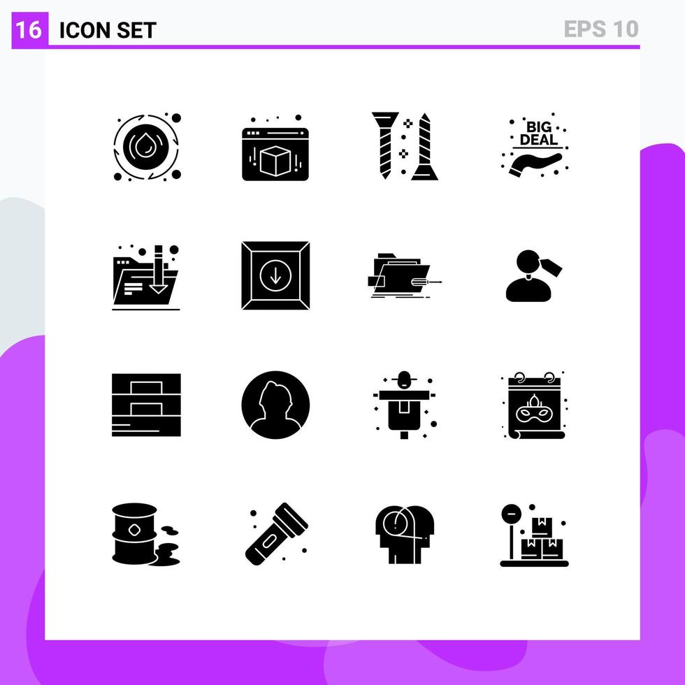 mobile interfaccia solido glifo impostato di 16 pittogrammi di Internet Scarica vite vendita acquistare modificabile vettore design elementi