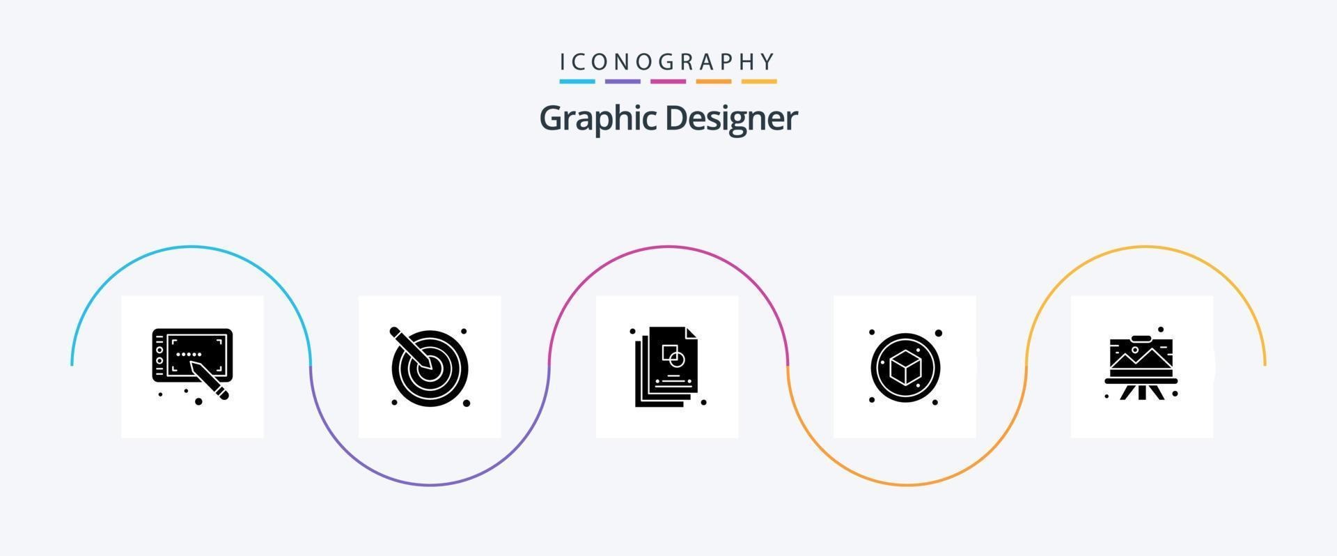 grafico progettista glifo 5 icona imballare Compreso disegno. oggetto. schizzo. cubo. d vettore