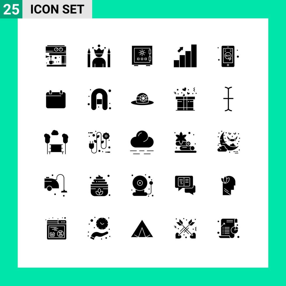 pittogramma impostato di 25 semplice solido glifi di grafico bar serratura sicurezza sicuro modificabile vettore design elementi