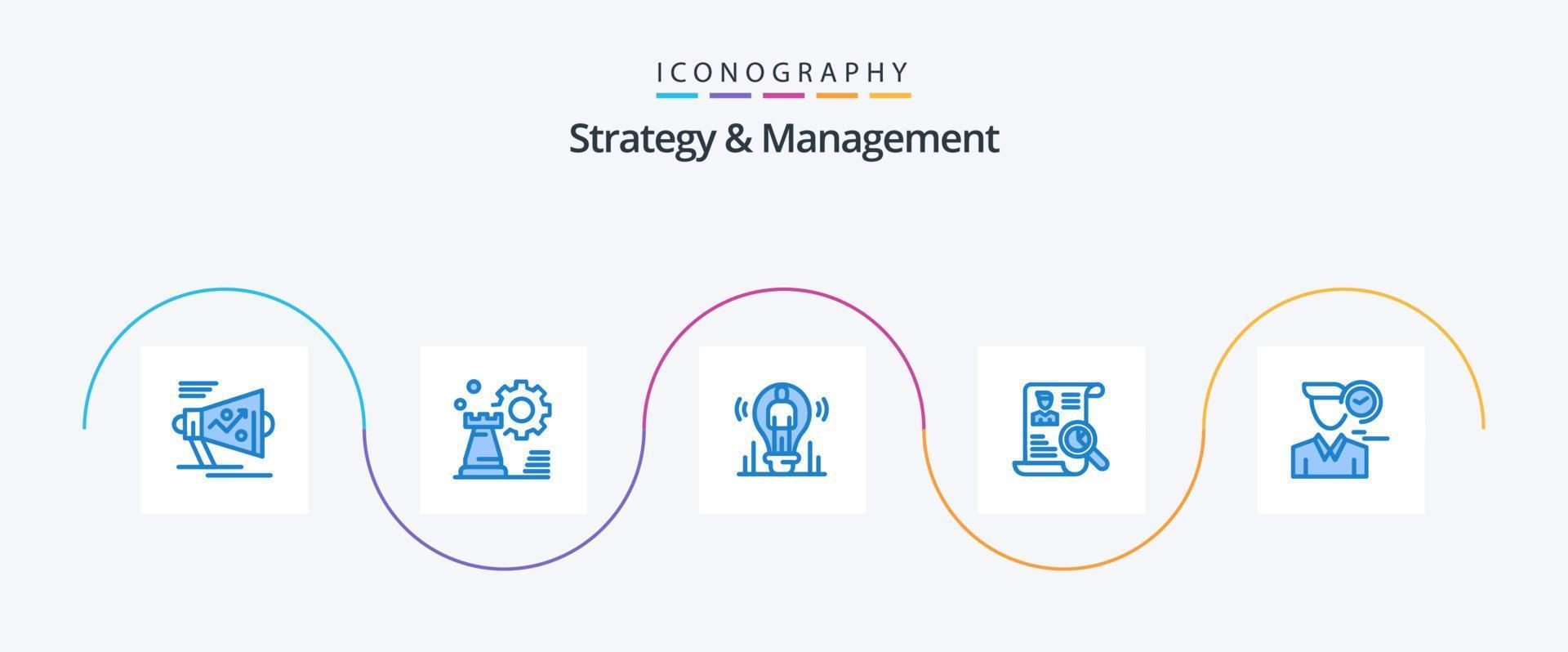 strategia e gestione blu 5 icona imballare Compreso CV. riprendere. ambientazione. luce. utente vettore