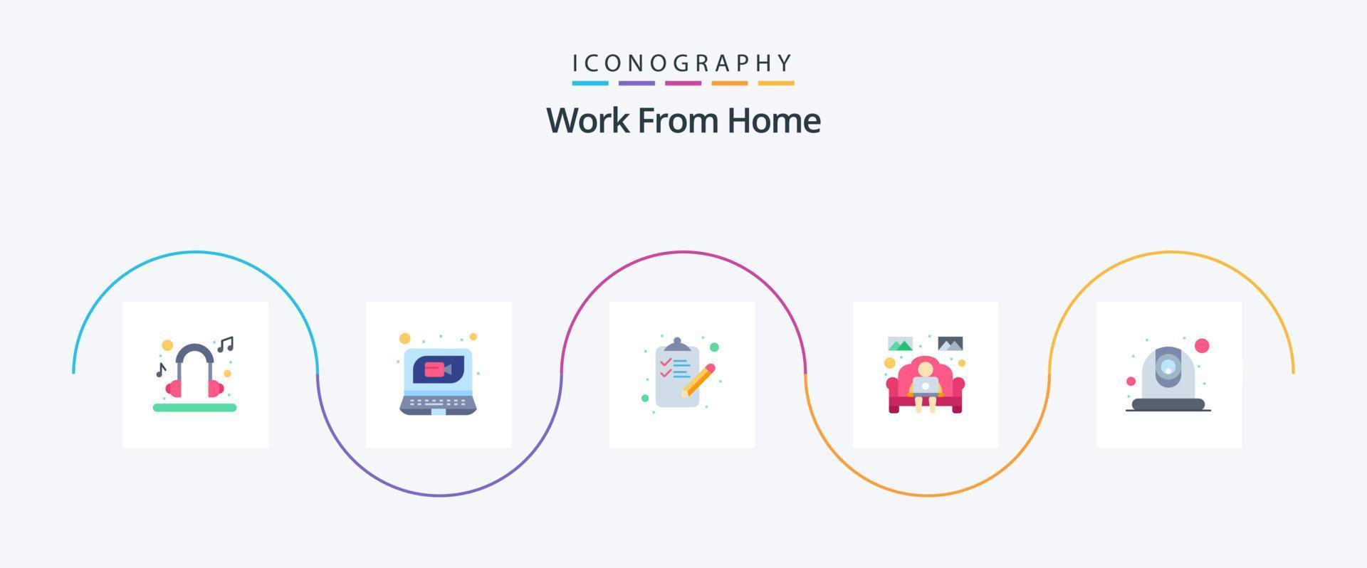 opera a partire dal casa piatto 5 icona imballare Compreso telecamera. lavoratore. lista di controllo. opera a partire dal casa. taccuino vettore