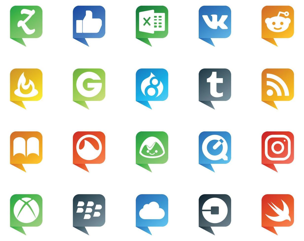20 sociale media discorso bolla stile logo piace icloud xbox Tumblr instagram campo base vettore