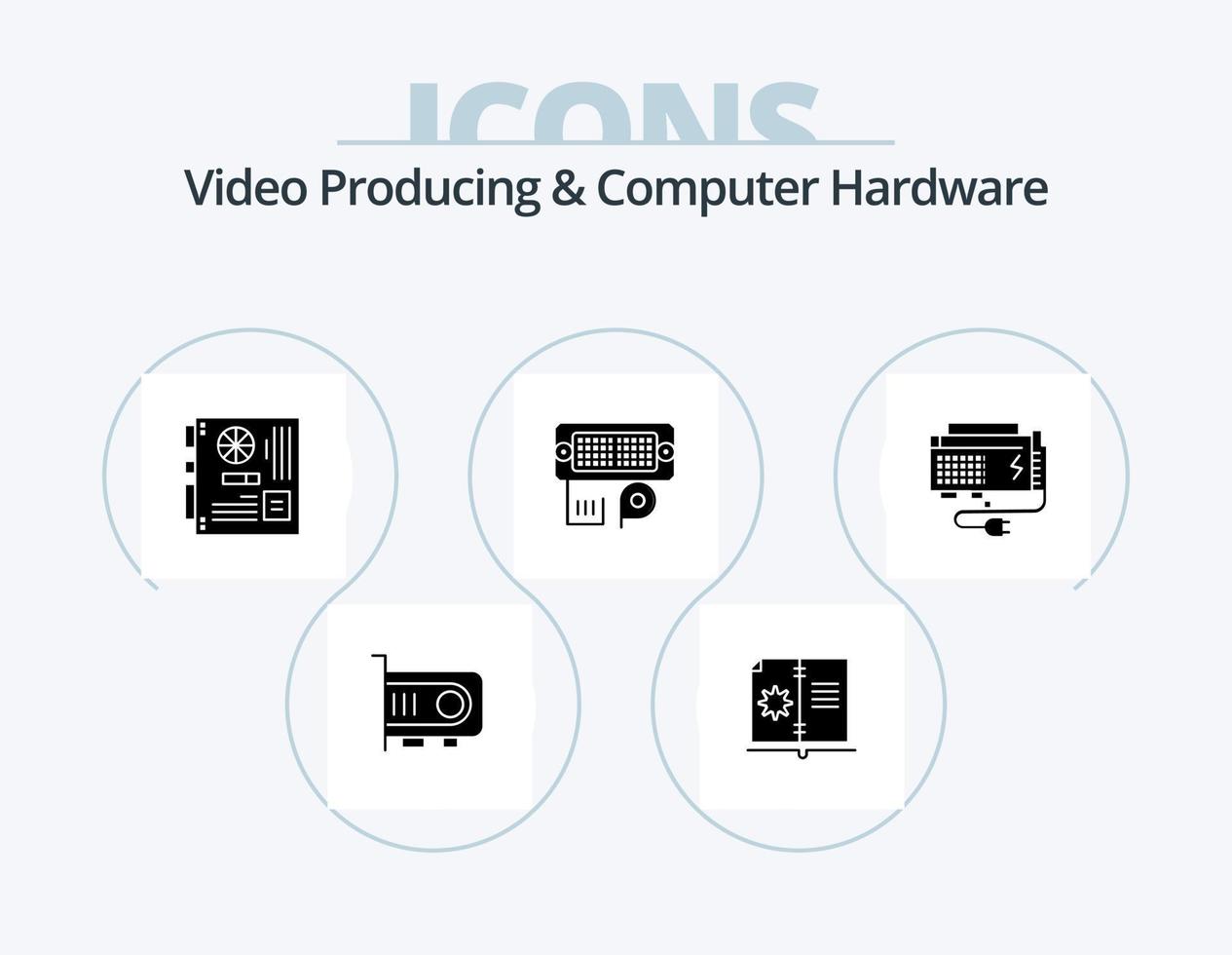 video producendo e computer hardware glifo icona imballare 5 icona design. apc. dati. computer. connessione. scheda madre vettore