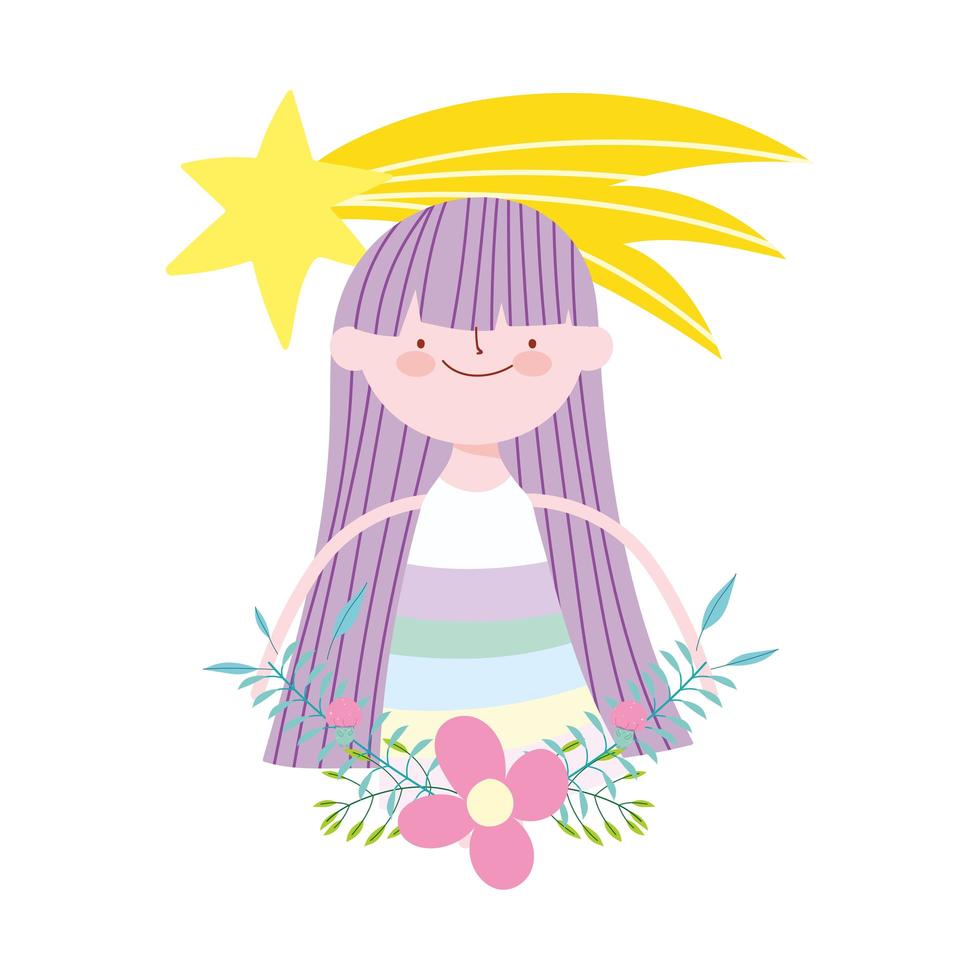 piccola fata principessa stella cadente fiori racconto cartone animato vettore