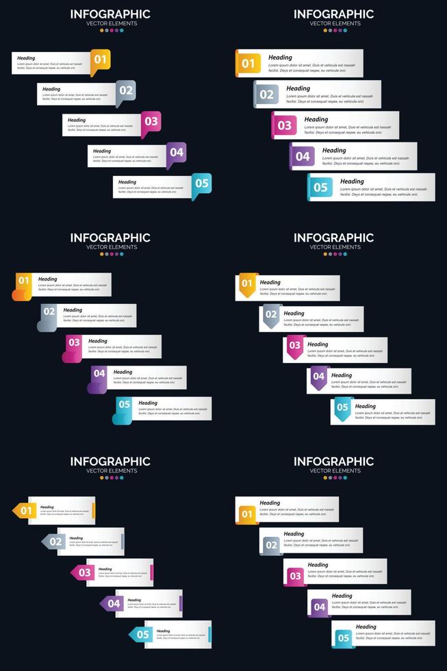 vettore 6 infografica imballare presentazione diapositiva modello 5 passaggi ciclo diagrammi e linea del tempo