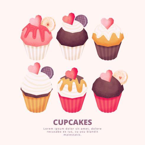 Cupcakes disegnati a mano di vettore