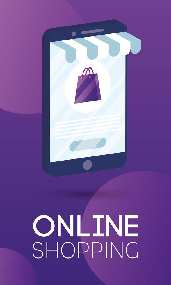 shopping online ecommerce con sacchetto di carta nello smartphone vettore