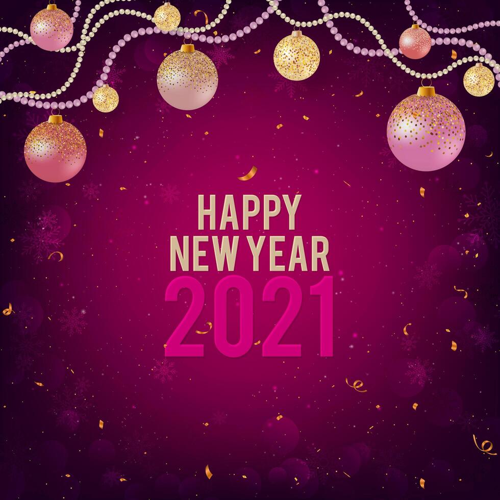 felice anno nuovo 2021 sfondo rosa con palline vettore