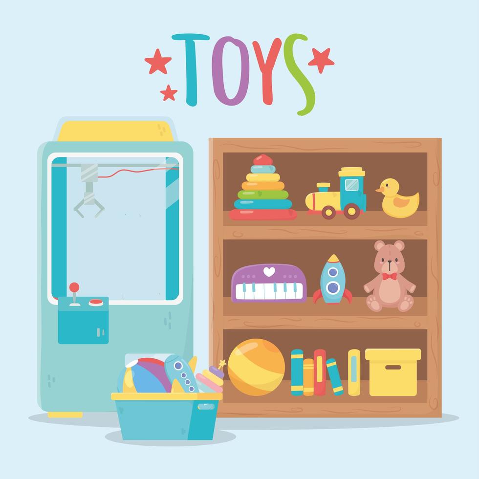 giocattoli per bambini oggetto divertente cartone animato teddy picker macchina mensola in legno vettore