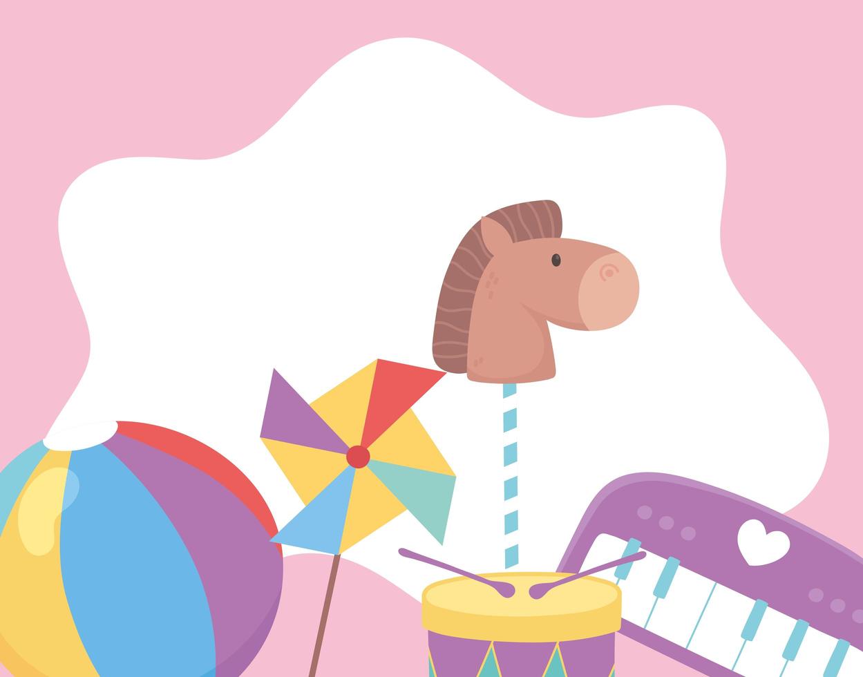 giocattoli per bambini oggetto divertente cartone animato cavallo palla pianoforte e girandola vettore