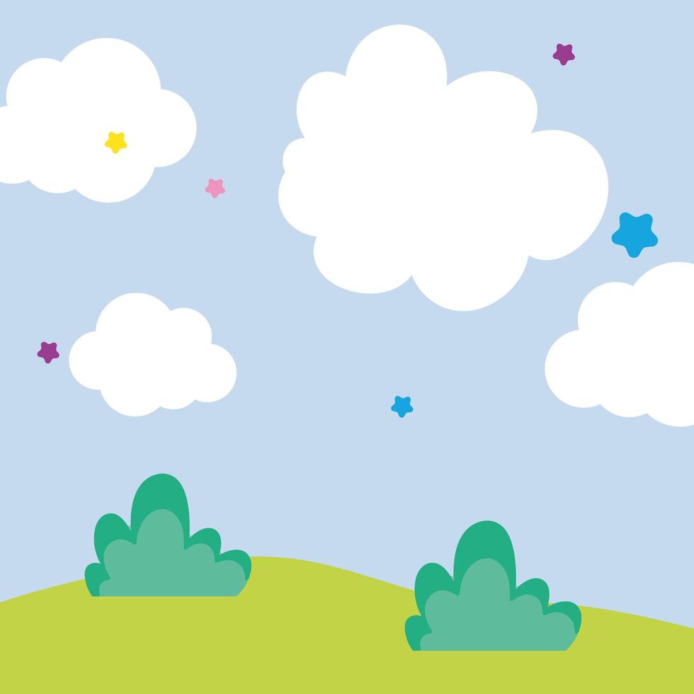 sfondo paesaggio nuvole cielo prato stelle cartone animato vettore
