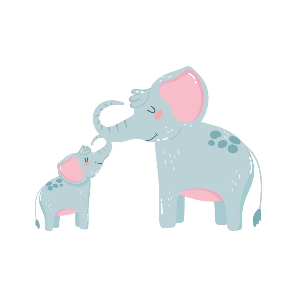 simpatici elefanti famiglia cespugli di erba natura selvaggia cartone animato vettore