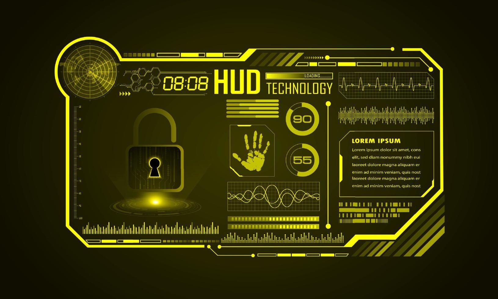moderno hud tecnologia schermo sfondo con lucchetto vettore