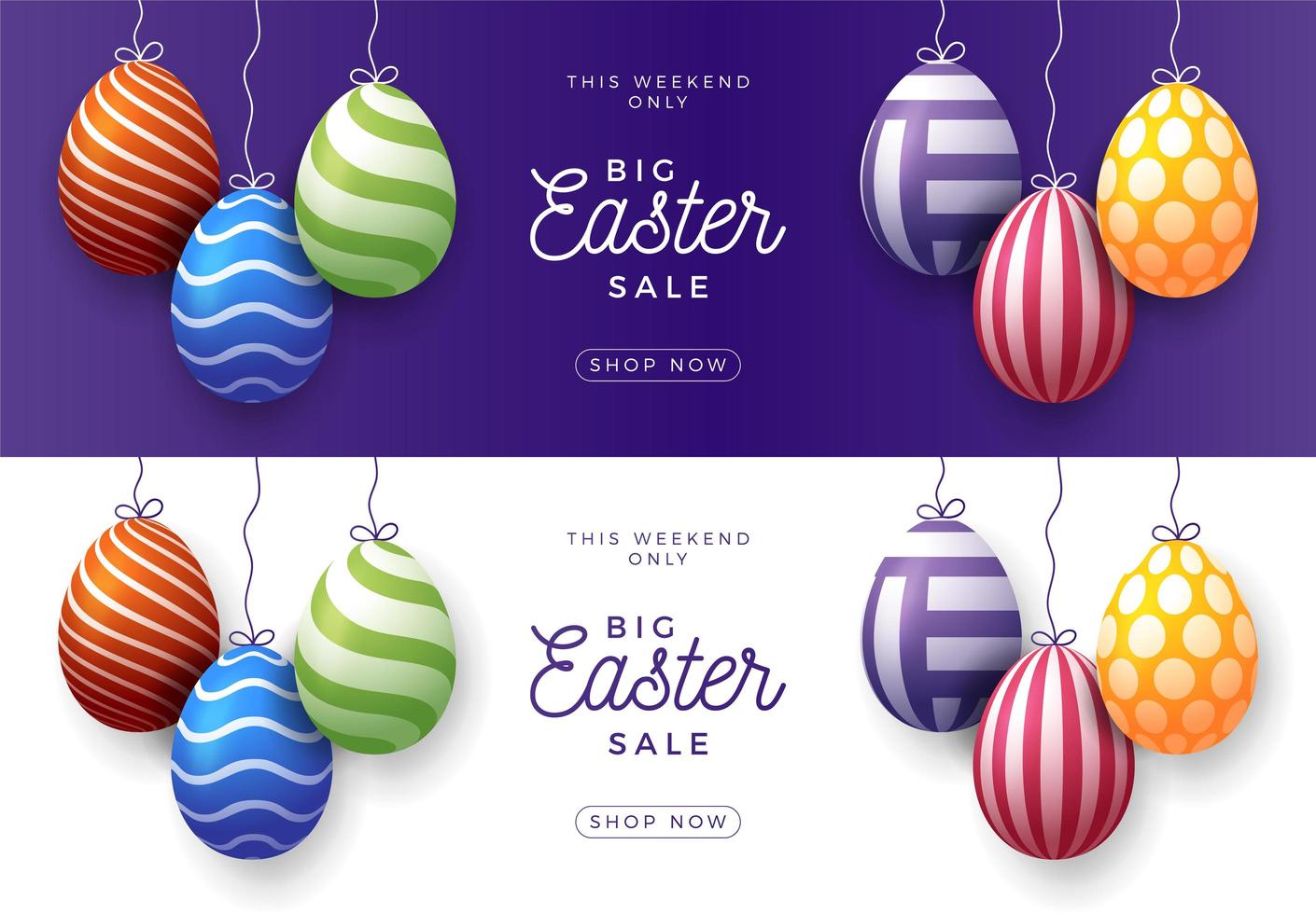 set di banner orizzontale di vendita di uova di Pasqua vettore