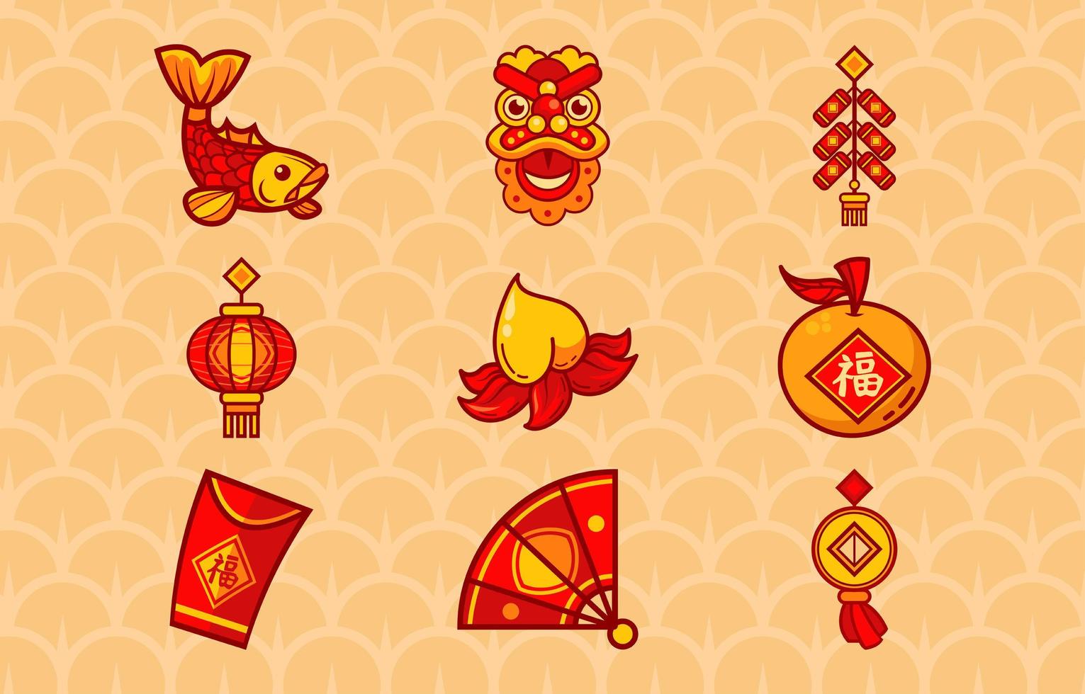 semplice icona cinese rosso e oro vettore