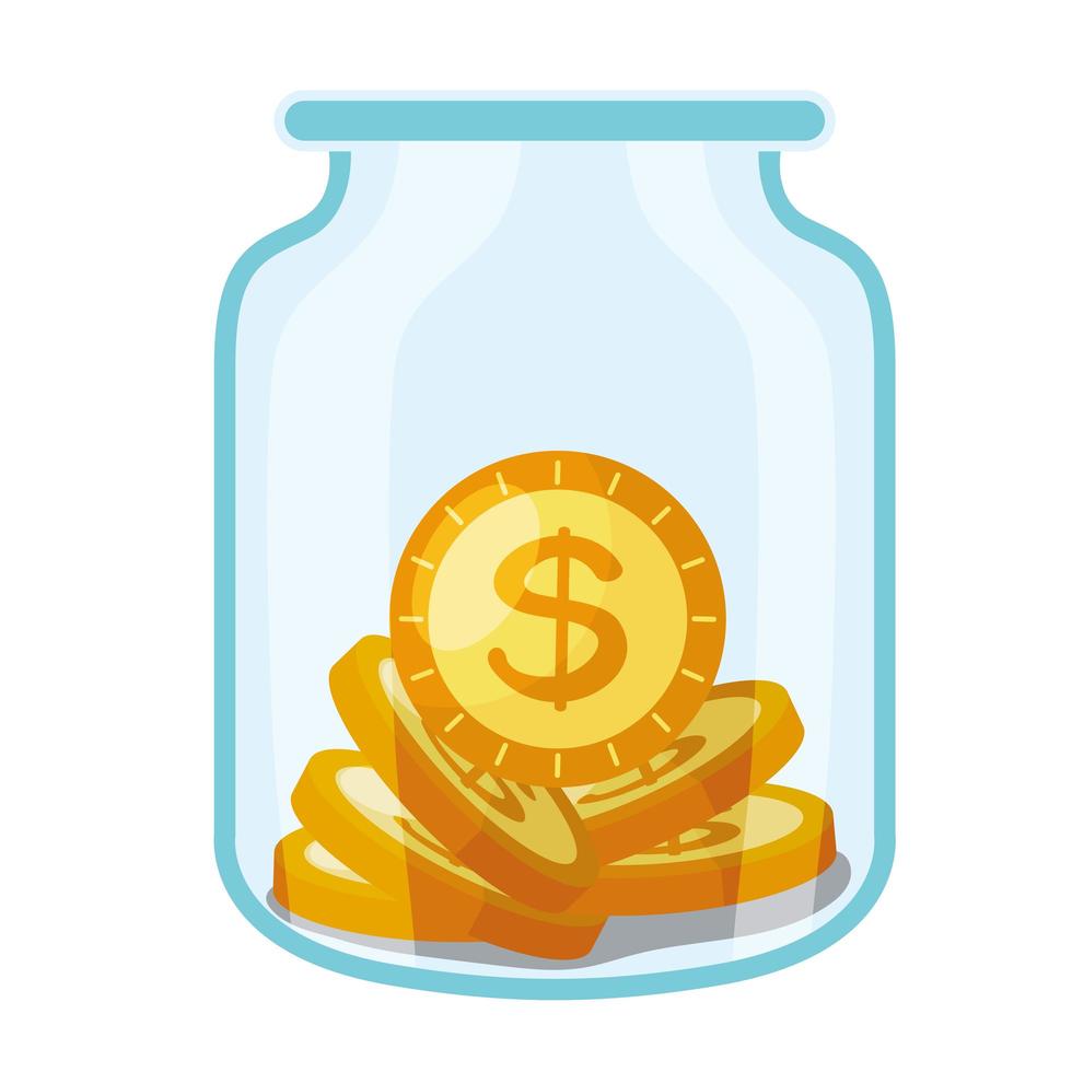 donazione vaso di vetro con monete soldi vettore