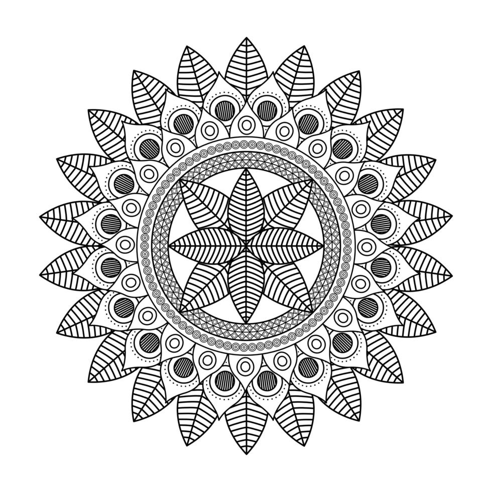 Mandala floreale diwali decorazione disegnata icona monocromatica illustrazione vettoriale design