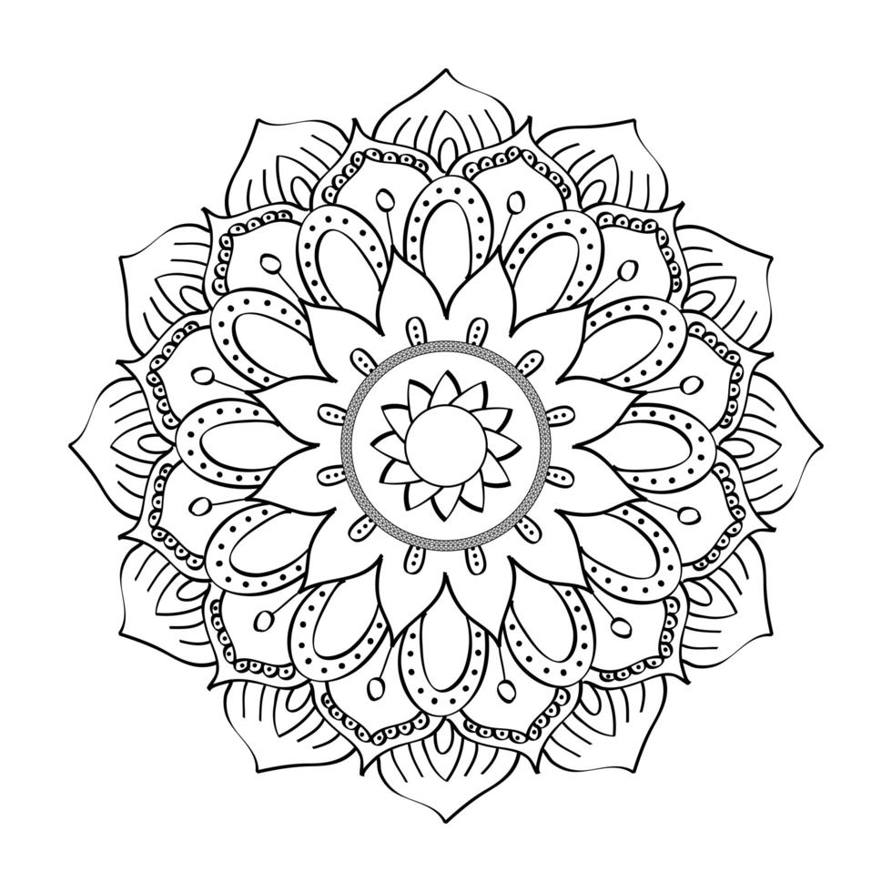 Mandala floreale diwali decorazione disegnata icona monocromatica illustrazione vettoriale design