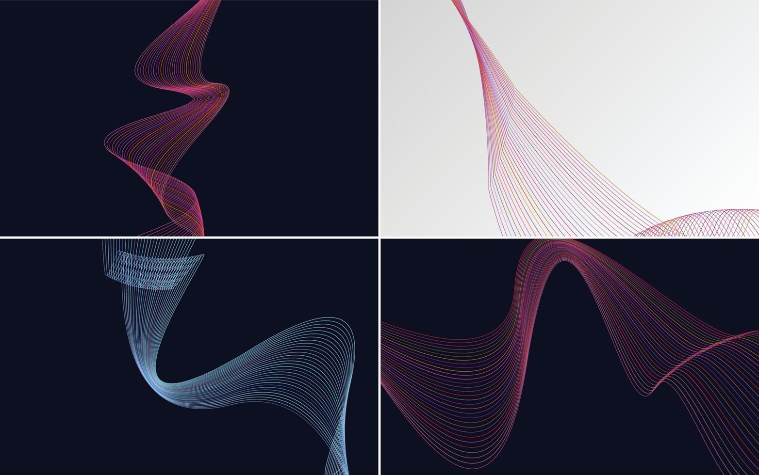 impostato di 4 geometrico onda modello sfondo astratto agitando linea vettore