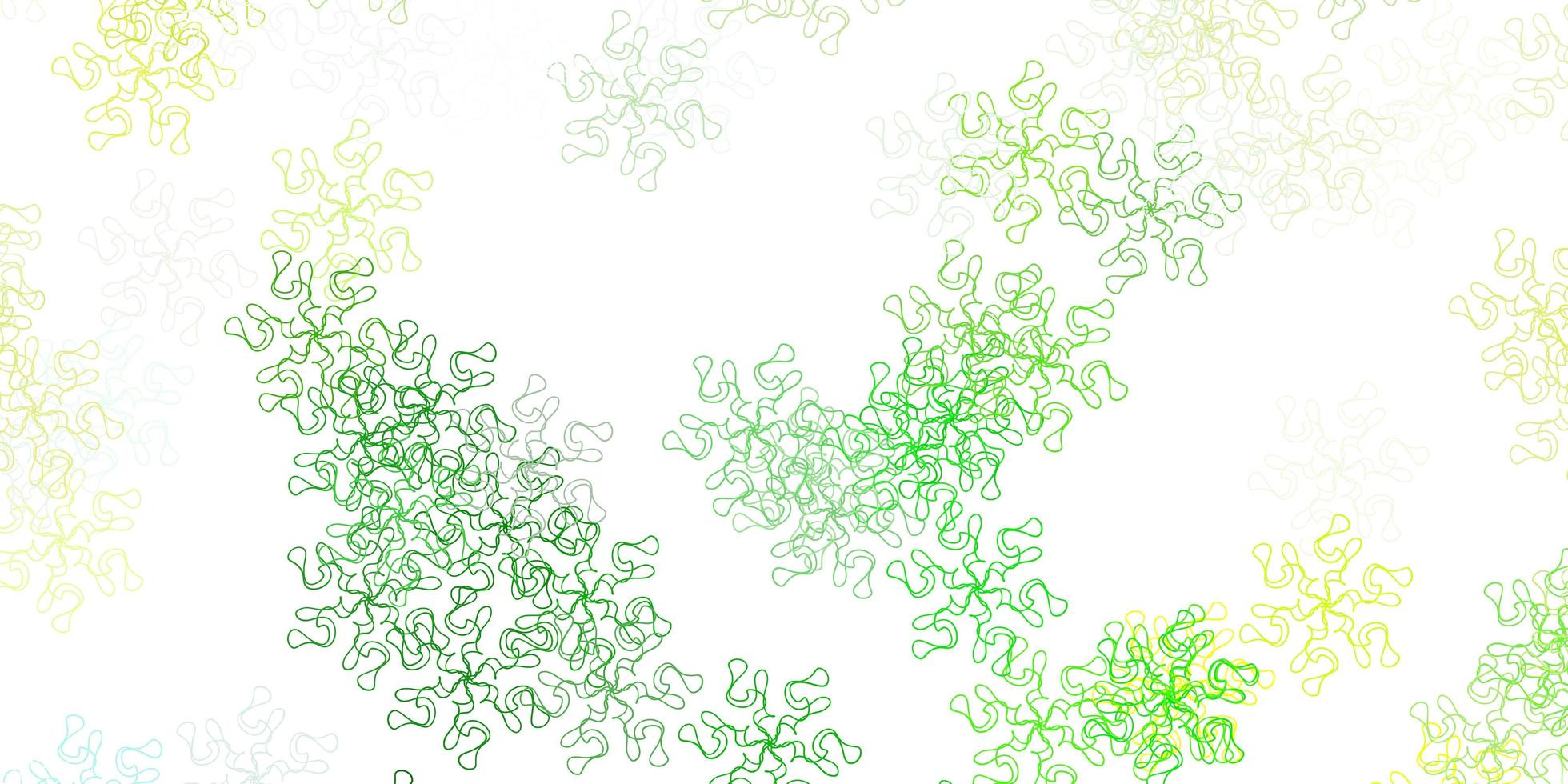 modello doodle vettoriale verde chiaro, giallo con fiori.