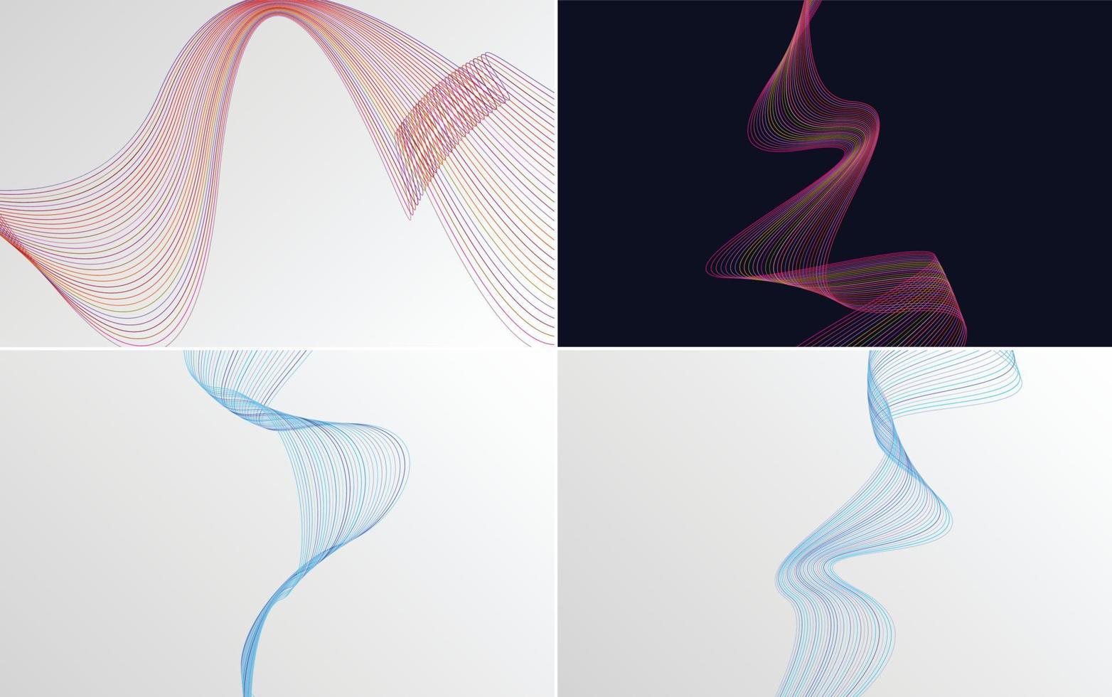 impostato di 4 geometrico onda modello sfondo astratto agitando linea vettore