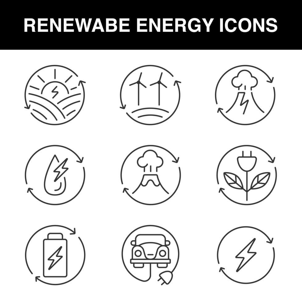 set di icone di linea per il tema delle energie rinnovabili vettore