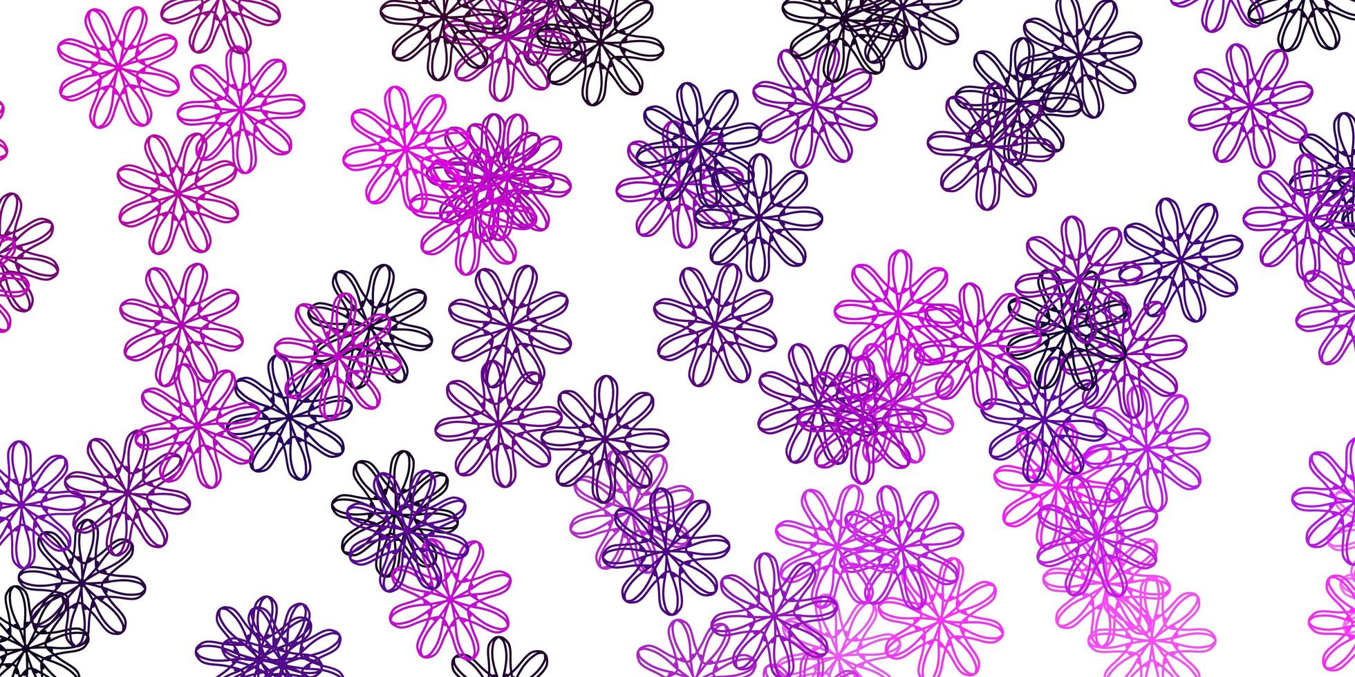 struttura di doodle di vettore viola chiaro, rosa con fiori.