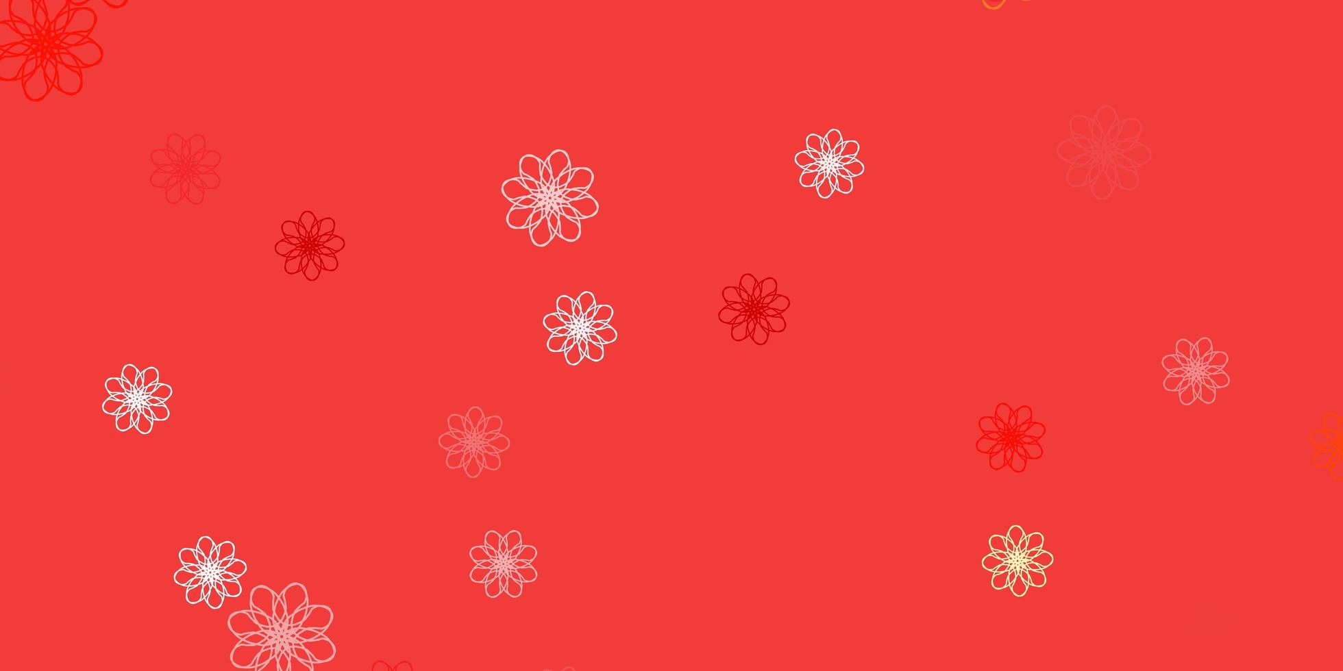 trama di doodle vettoriale rosso chiaro, giallo con fiori