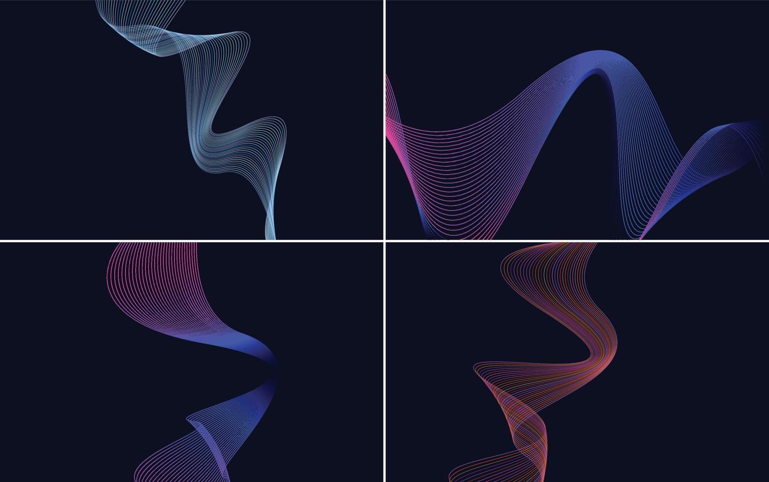 impostato di 4 geometrico onda modello sfondo astratto agitando linea vettore